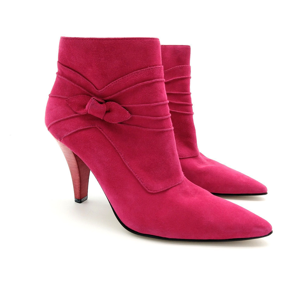 Vintage Y2K Sam & Libby Pink Suede Ankle Boots Size 6.5 Pointed Toe Trashy 00s